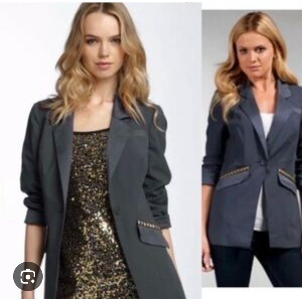 Free People Vice Studded Blazer Jacket Cardigan Womens Sz 6 Gray/Gold Casual